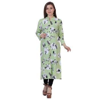 Light-olive printed rayon kurtas-and-kurtis 1