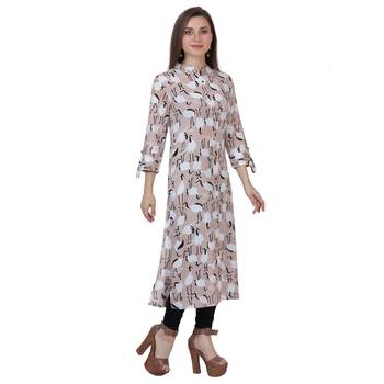Beige printed rayon kurtas-and-kurtis 3