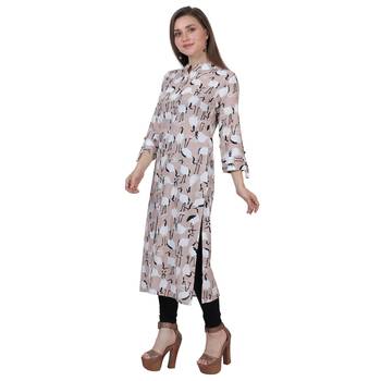 Beige printed rayon kurtas-and-kurtis 4
