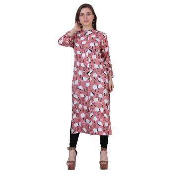 Peach printed rayon kurtas-and-kurtis 1