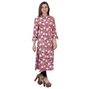 Peach printed rayon kurtas-and-kurtis 3