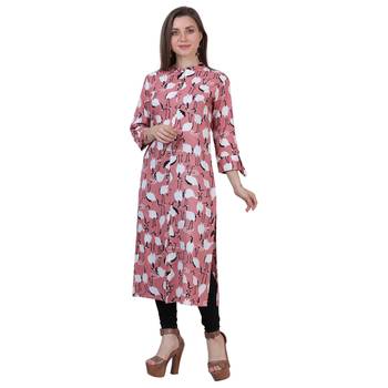 Peach printed rayon kurtas-and-kurtis 4