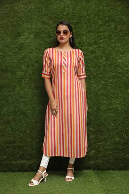 Women Orange Long Kurti 1