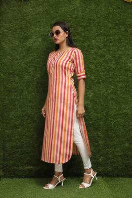 Women Orange Long Kurti 3