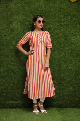 Women Orange Long Kurti 4