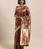 Red woven silk blend saree with blouse