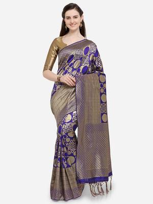 Purple woven silk blend saree with blouse 1