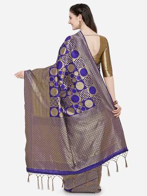 Purple woven silk blend saree with blouse 2