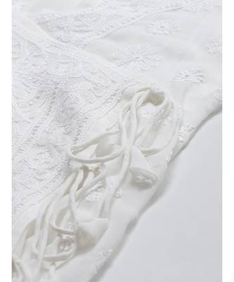 Ada Hand Embroidered White Georgette Lucknowi Chikankari Women Angrakha Kurta - A595140 5