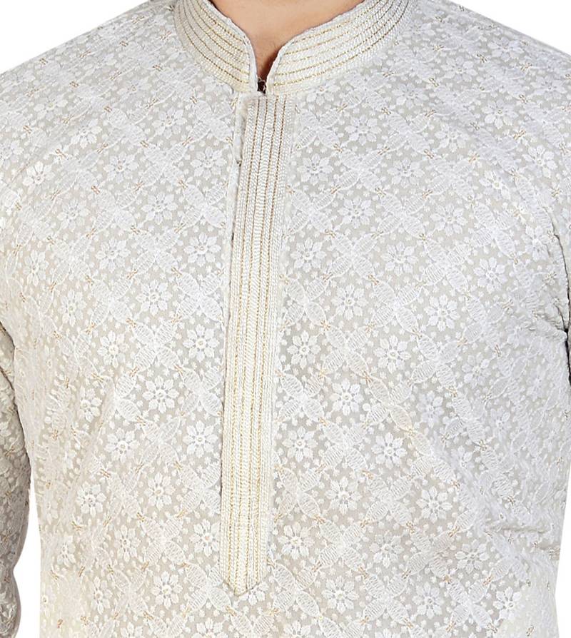 White embroidered georgette kurta-pajama