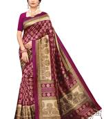 Wine printed art silk saree with blouse