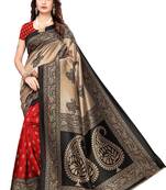 Black printed art silk saree with blouse