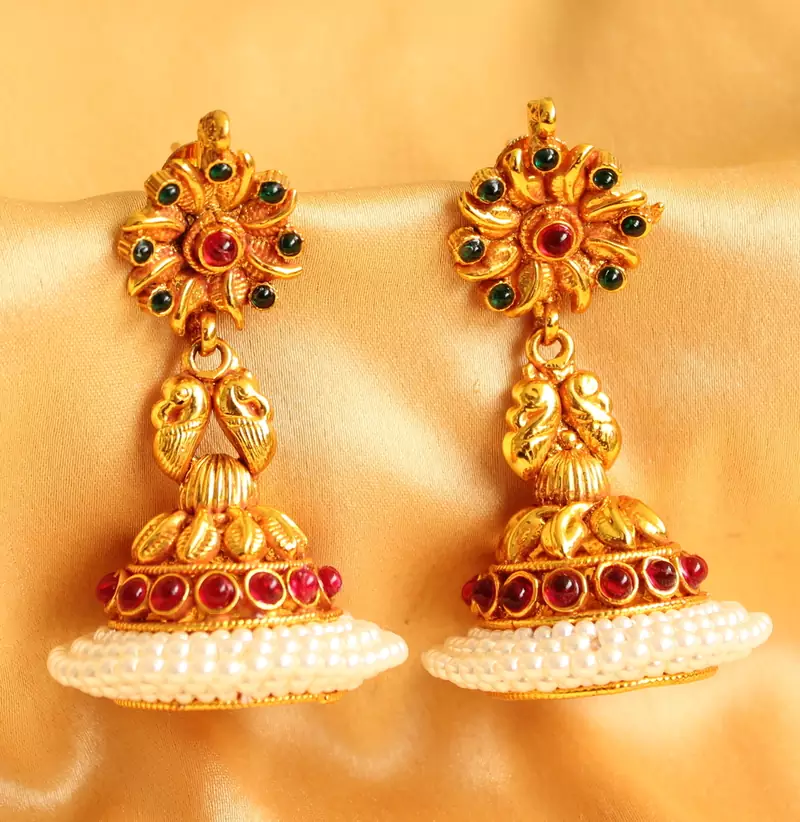 ROYAL ANTIQUE KEMP-GREEN PEARL DESIGNER JHUMKKA-DJ07533