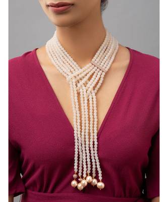 Brownish-white agate beads with Swarovski shell pearls. 1