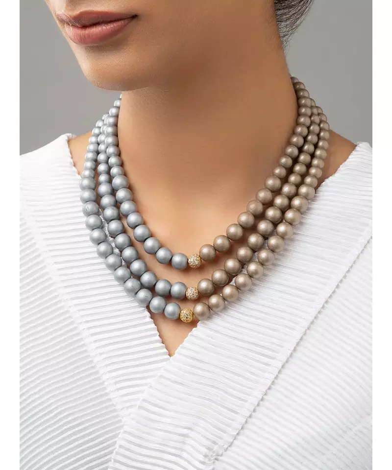 Greyish-brown necklace with shell pearl drops  agate beads.
