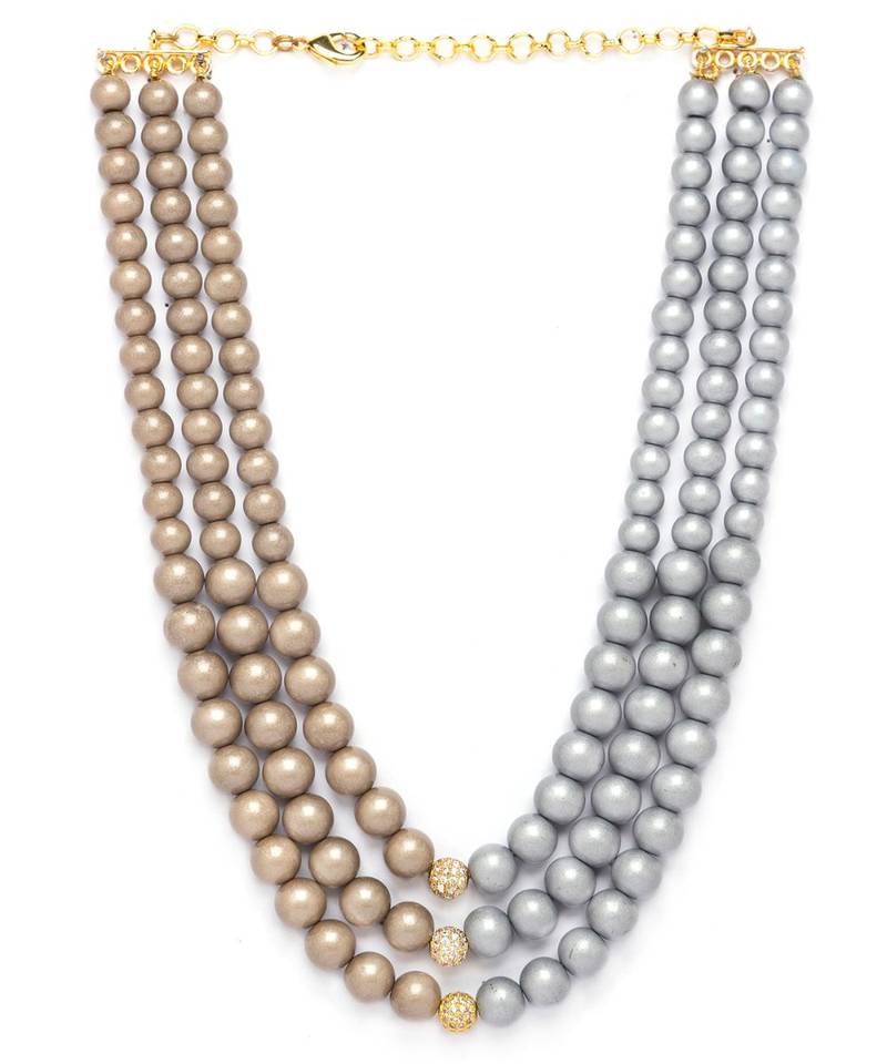 Greyish-brown necklace with shell pearl drops  agate beads.