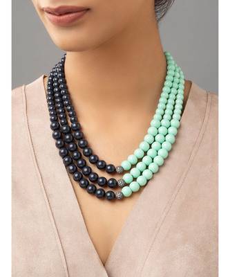 Bluish-black brass necklace sporting Swarovski shell pearls 1