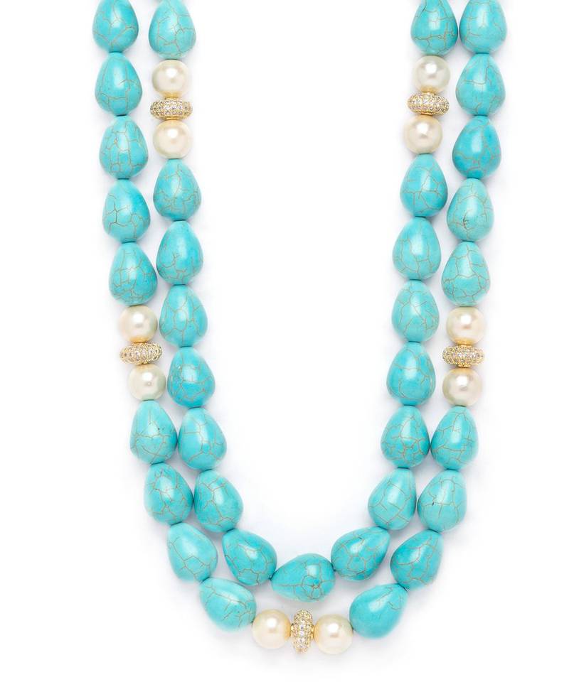 Bluish multi-layered necklace with turquoise shell drops. - JOULES BY ...