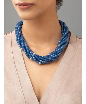 Blue necklace with Swarovski agate beads. 1