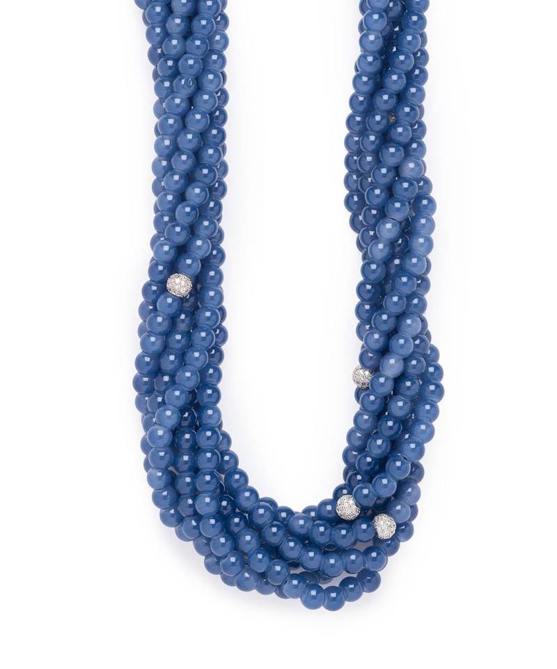 Blue necklace with Swarovski agate beads.