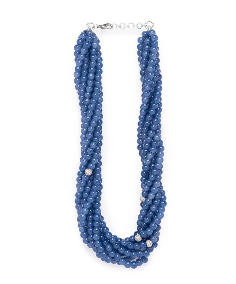 Blue necklace with Swarovski agate beads.