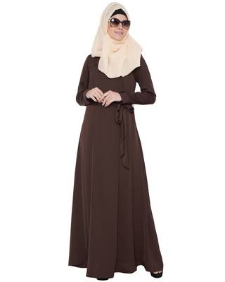 Beautifull Nida Abaya Dress With Belt Abaya   Dark Brown 1