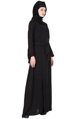 Beautifull Nida Abaya Dress With Belt Abaya   Dark Brown 3