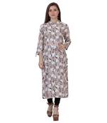Beige printed rayon kurtas-and-kurtis