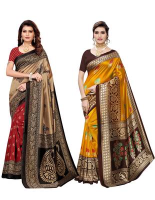 Multicolor printed poly silk saree with blouse 1