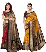 Multicolor printed poly silk saree with blouse
