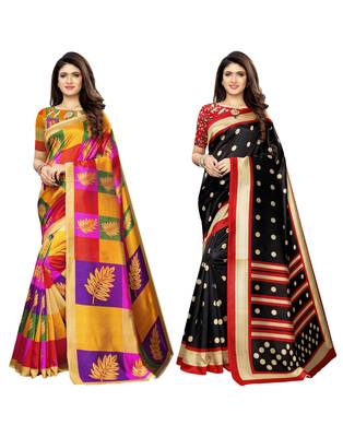 Multicolor printed poly silk saree with blouse 1