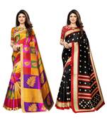 Multicolor printed poly silk saree with blouse