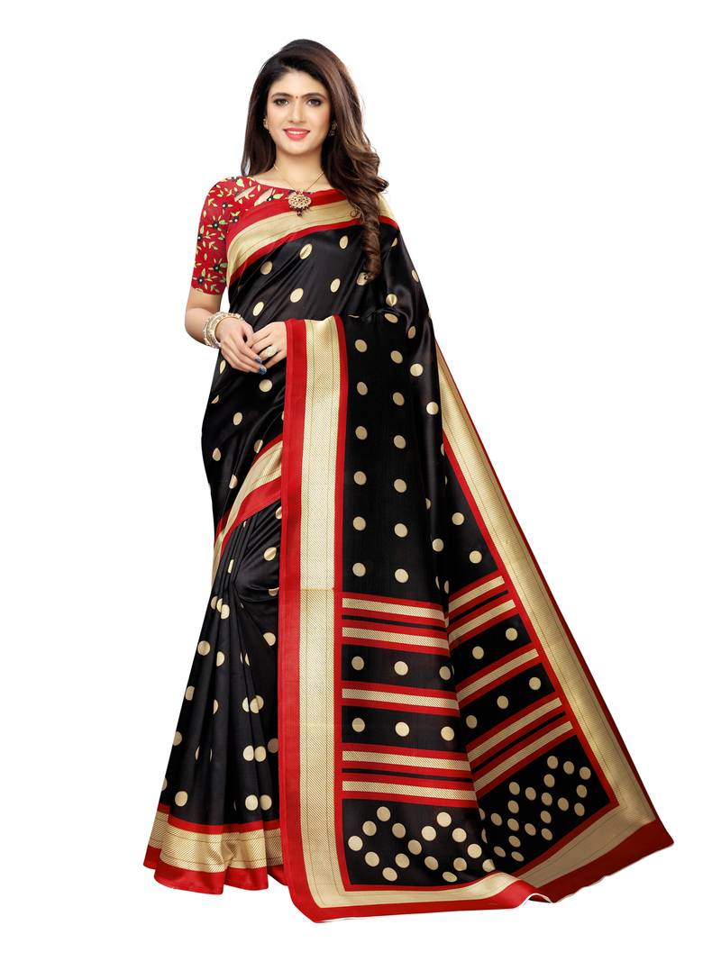 Multicolor printed poly silk saree with blouse