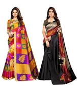 Multicolor printed poly silk saree with blouse