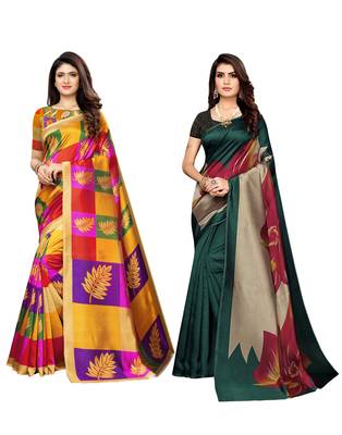 Multicolor printed poly silk saree with blouse 1