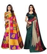 Multicolor printed poly silk saree with blouse
