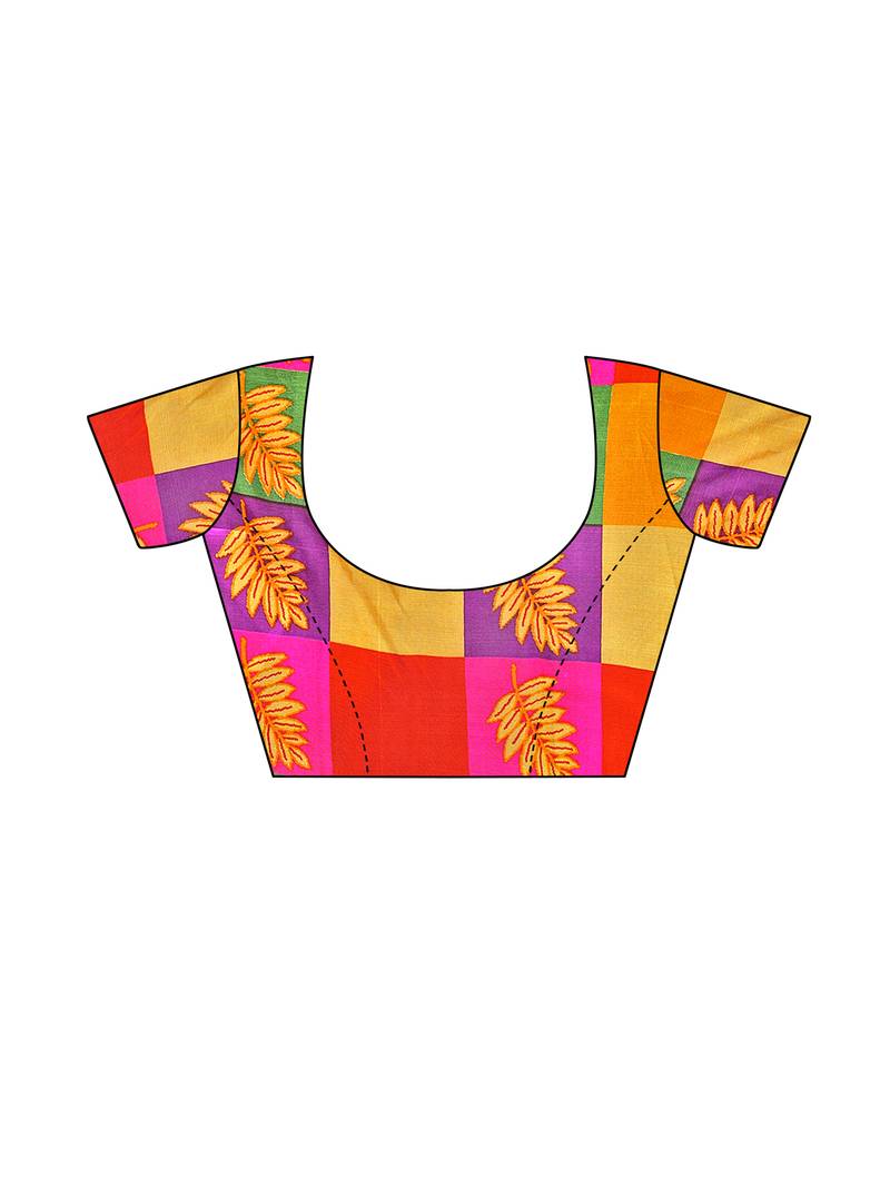 Multicolor printed poly silk saree with blouse