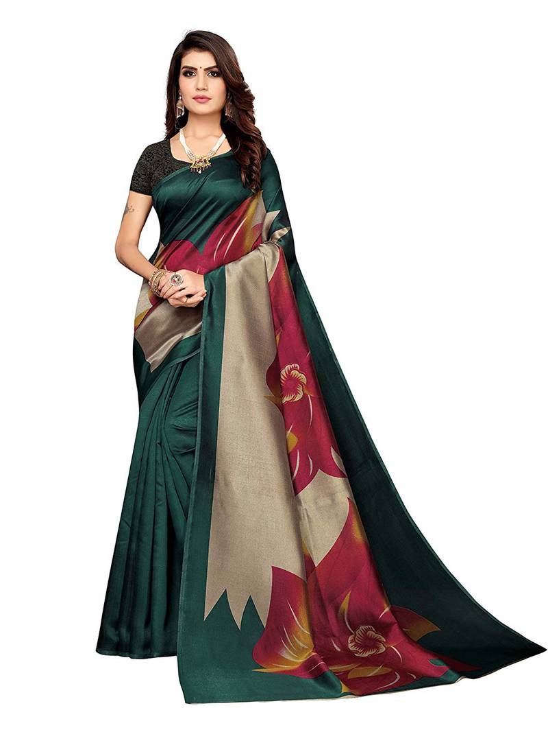 Multicolor printed poly silk saree with blouse