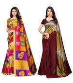 Multicolor printed poly silk saree with blouse