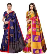 Multicolor printed poly silk saree with blouse