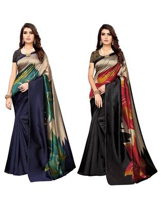 Multicolor printed poly silk saree with blouse 1