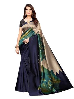 Multicolor printed poly silk saree with blouse 2