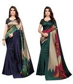 Multicolor printed poly silk saree with blouse