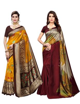 Multicolor printed poly silk saree with blouse 1