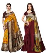 Multicolor printed poly silk saree with blouse