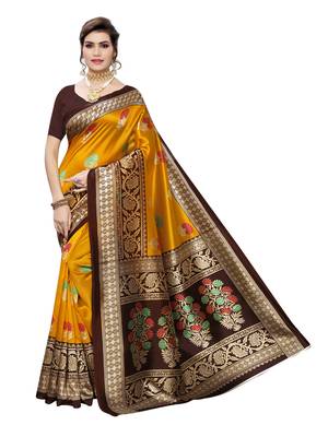 Multicolor printed poly silk saree with blouse 2