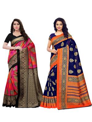 Multicolor printed poly silk saree with blouse 1