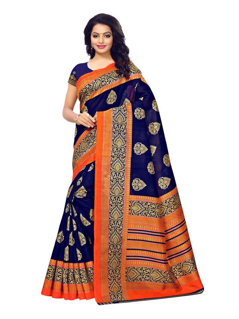 Multicolor printed poly silk saree with blouse