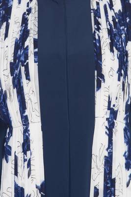 Floral Print-Front Open Designer Dress Abaya-Blue-White 6