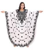 White georgette moroccan islamic dubai kaftan farasha Aari and stone work 